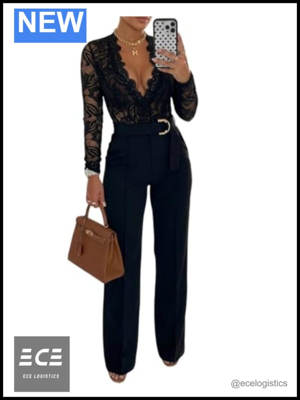 Women's Floral Lace Jumpsuit Deep V Neck Belted Long Sleeve Party
